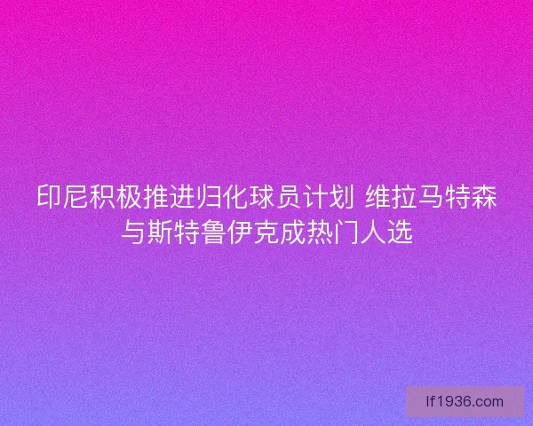 印尼积极推进归化球员计划 维拉马特森与斯特鲁伊克成热门人选
